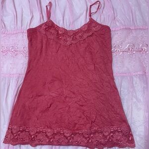 Hot pink y2k, mcbling, trashy, lace cami